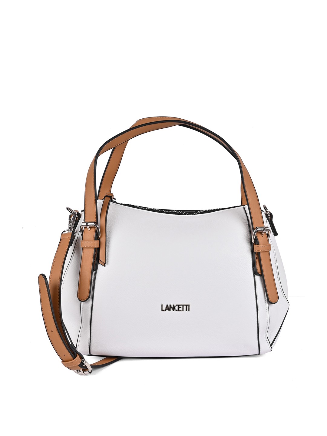 

LANCETTI Women White PU Structured Handheld Bag with Applique