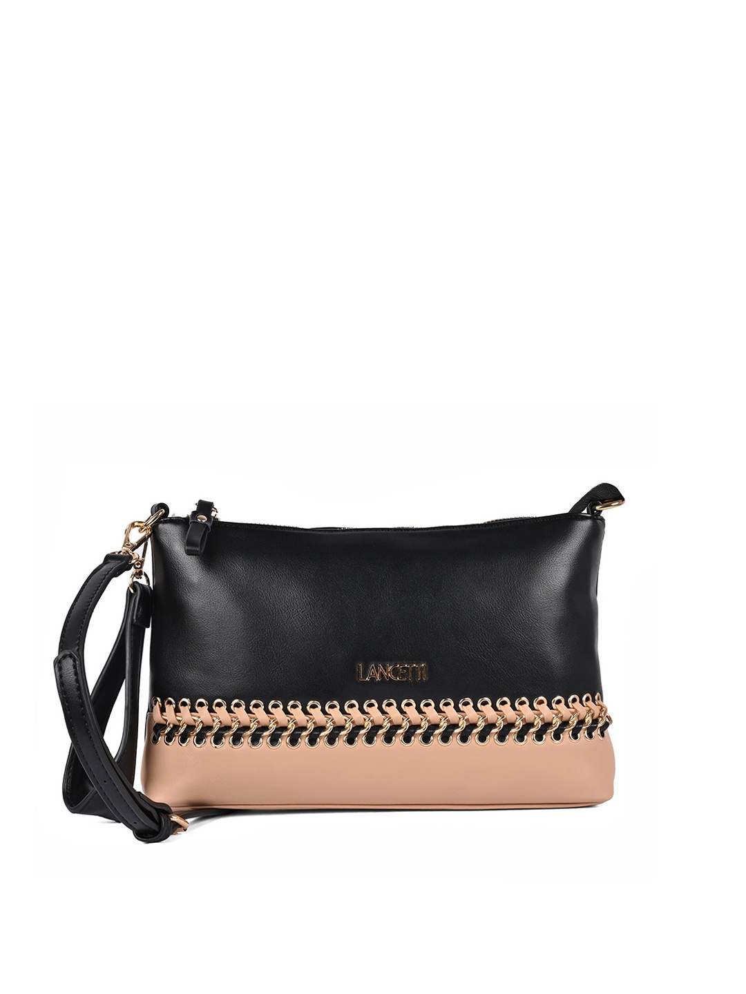 

LANCETTI Black & Peach-Coloured Purse Clutch