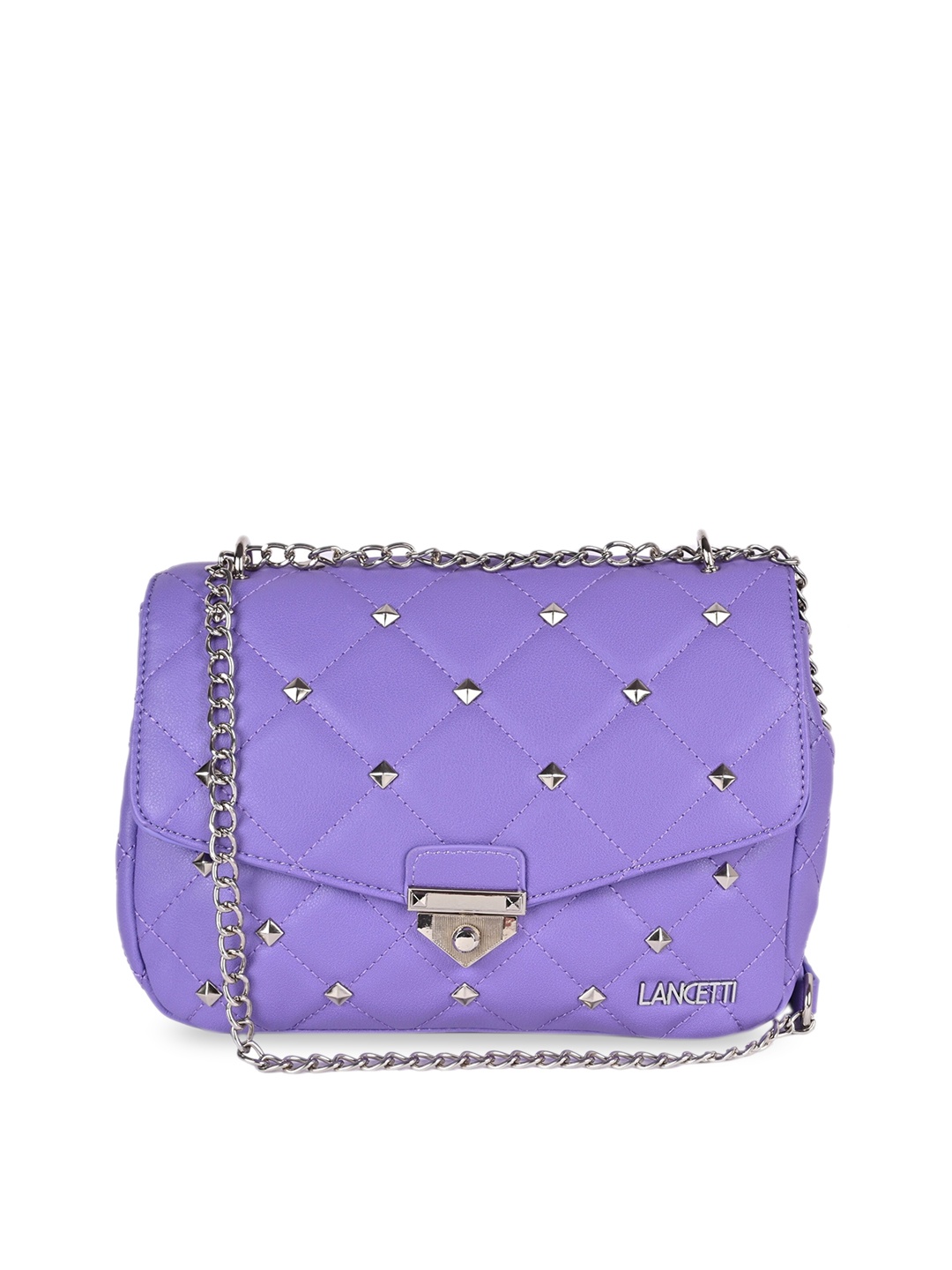 

LANCETTI Women Purple Embellished Bowling Sling Bag with Quilted
