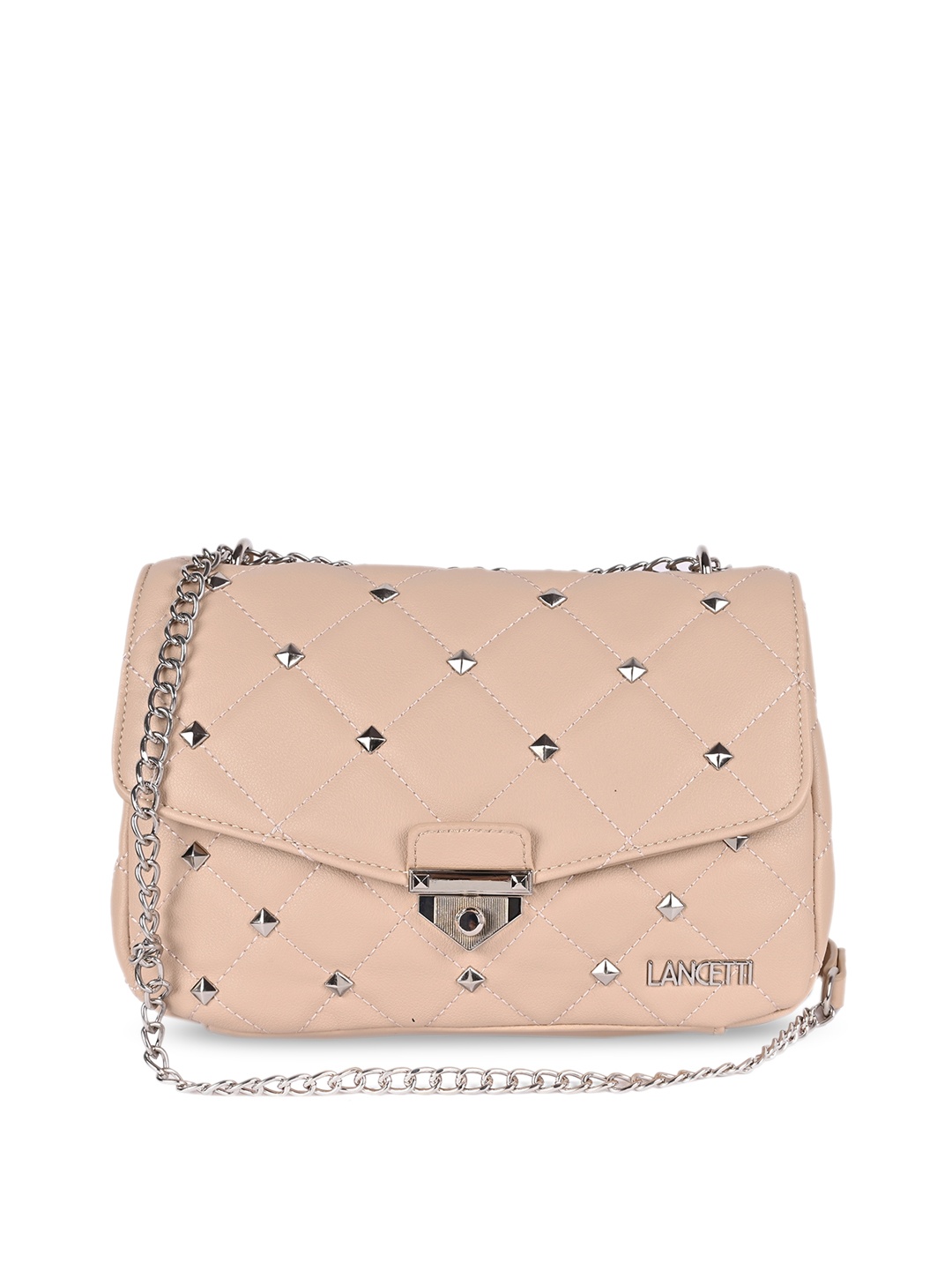 

LANCETTI Women Cream Embellished PU Structured Sling Bag