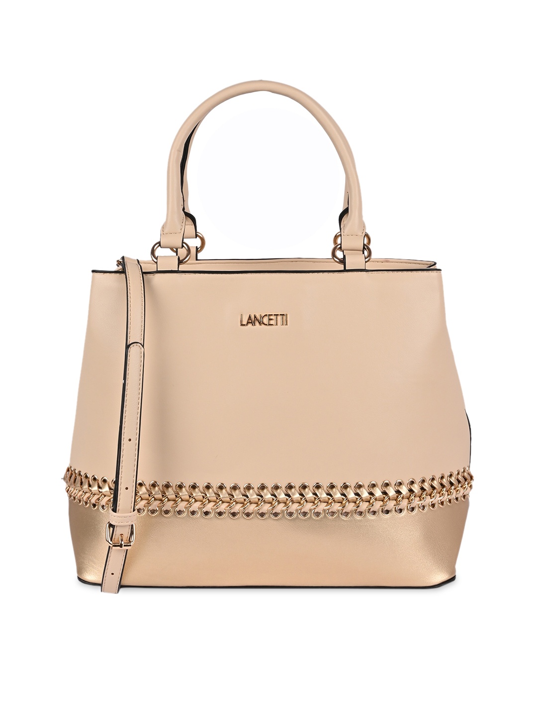 

LANCETTI Women Cream Embellished Structured Handheld Bag