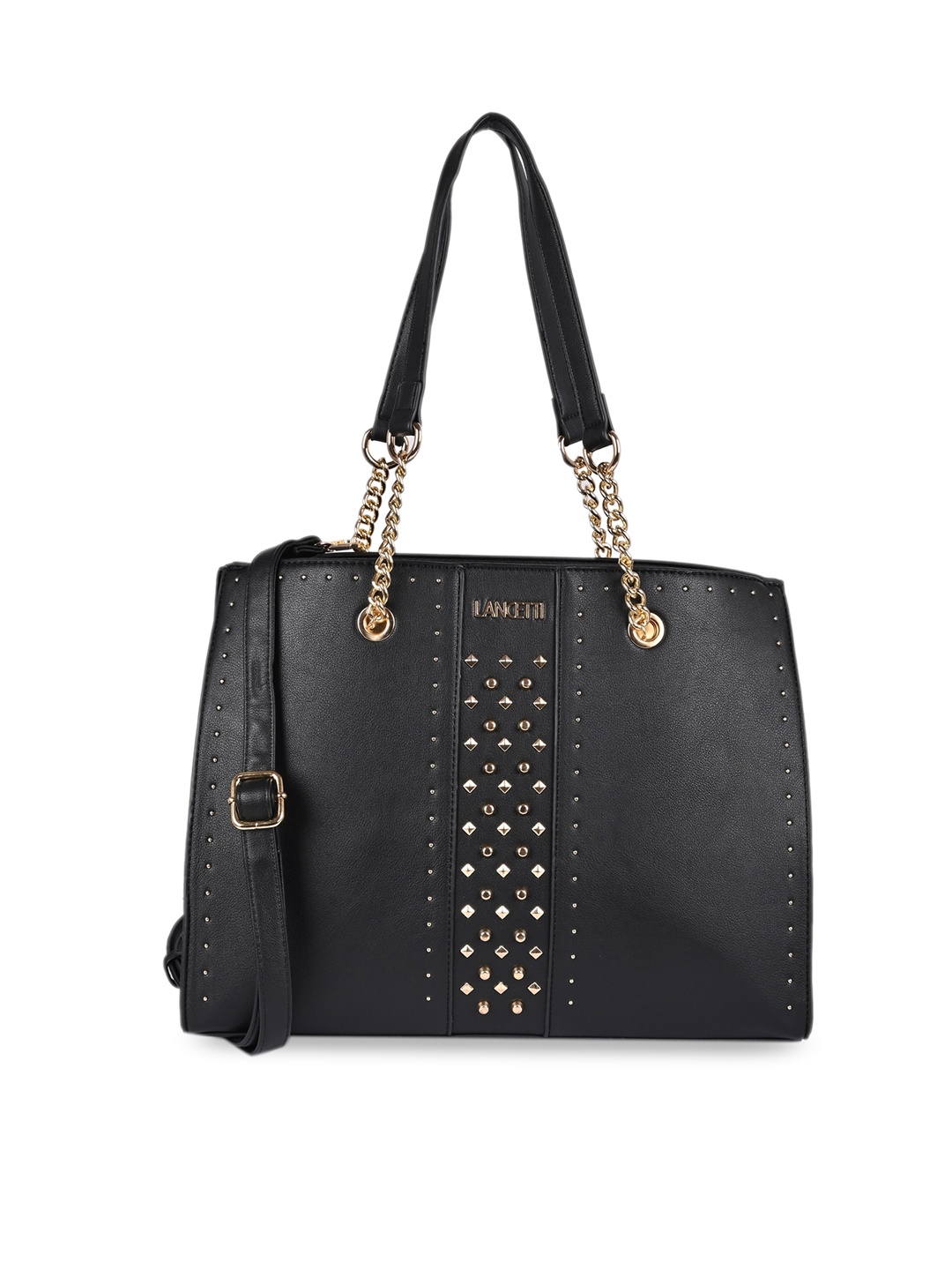 

LANCETTI Black Embellished PU Shopper Shoulder Bag