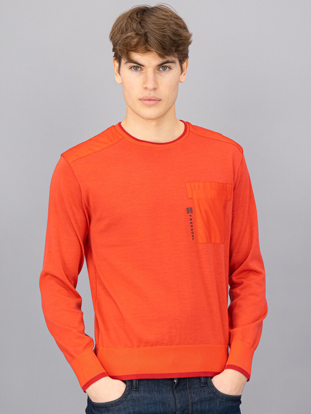 

FREESOUL Men Orange Pullover