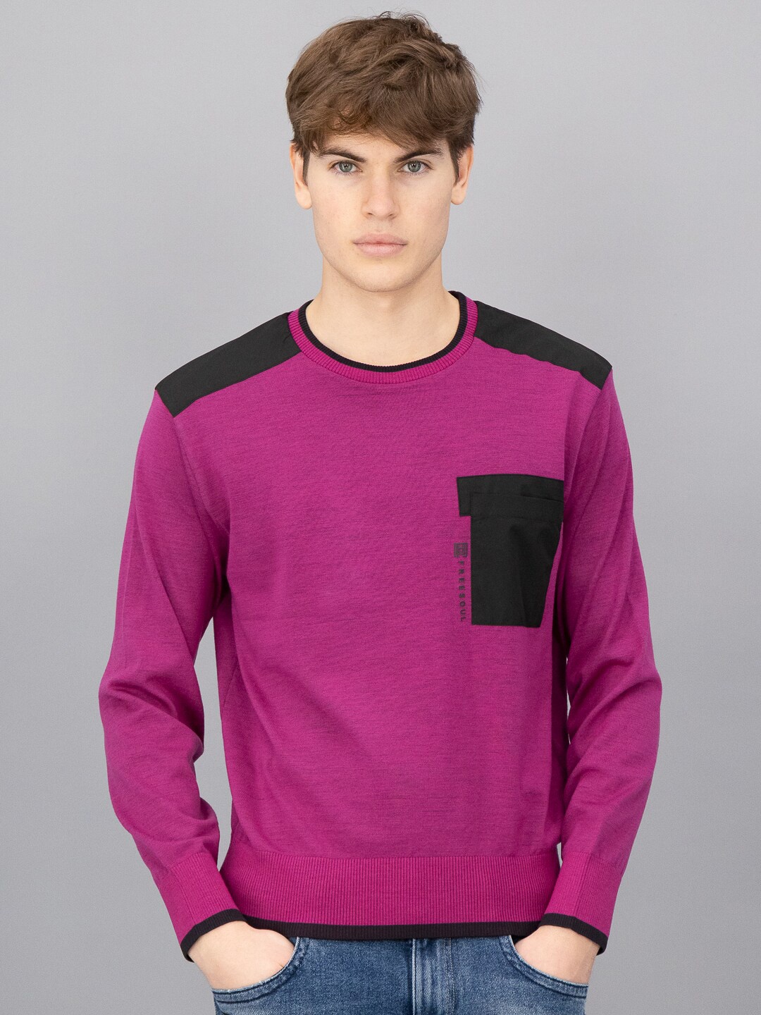 

FREESOUL Men Purple & Black Colourblocked Pullover