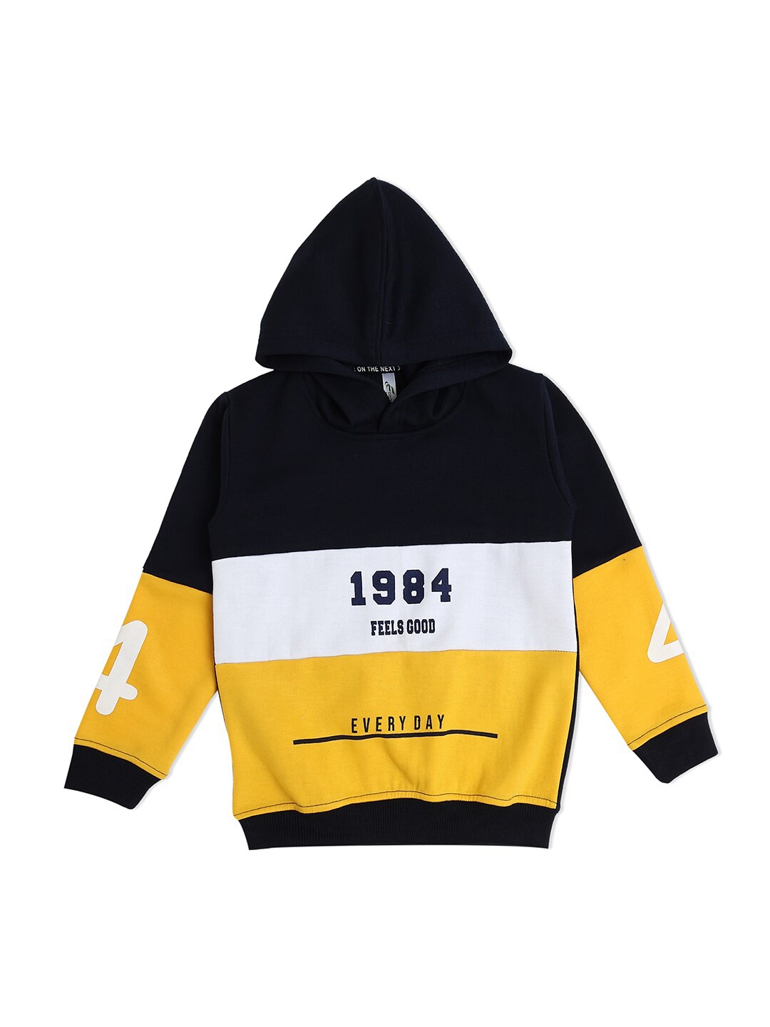 

earth conscious Boys Navy Blue & Yellow Colourblocked Hooded Sweatshirt