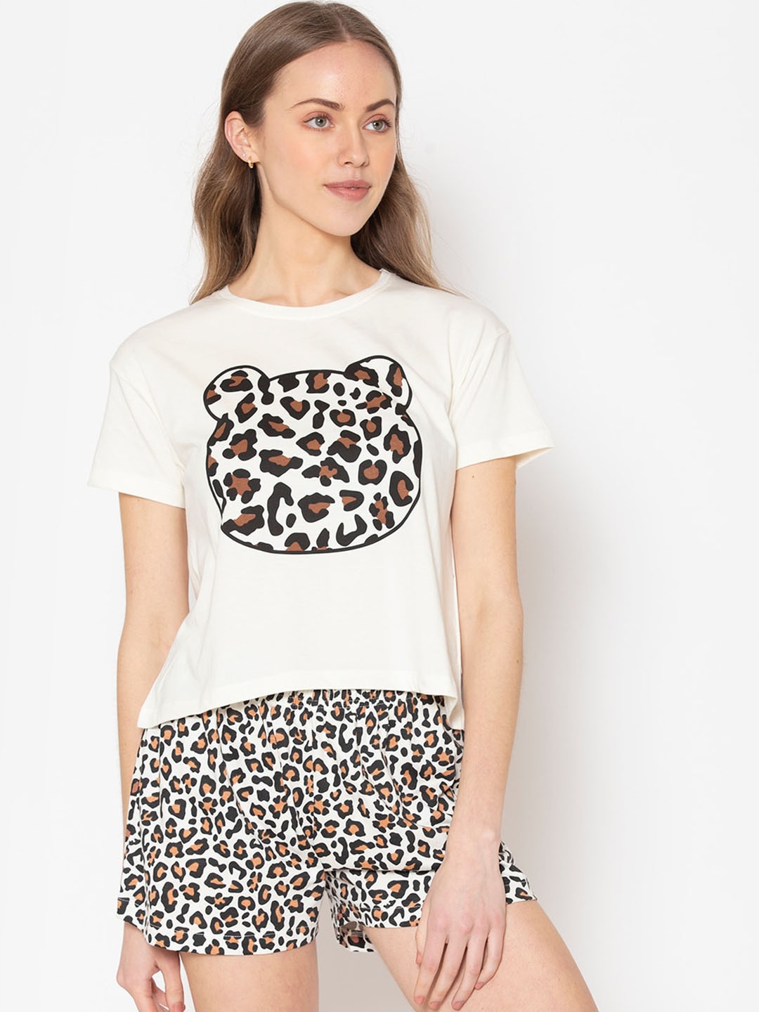 

Lounge Dreams Women White & Black Printed Pure Cotton Night suit