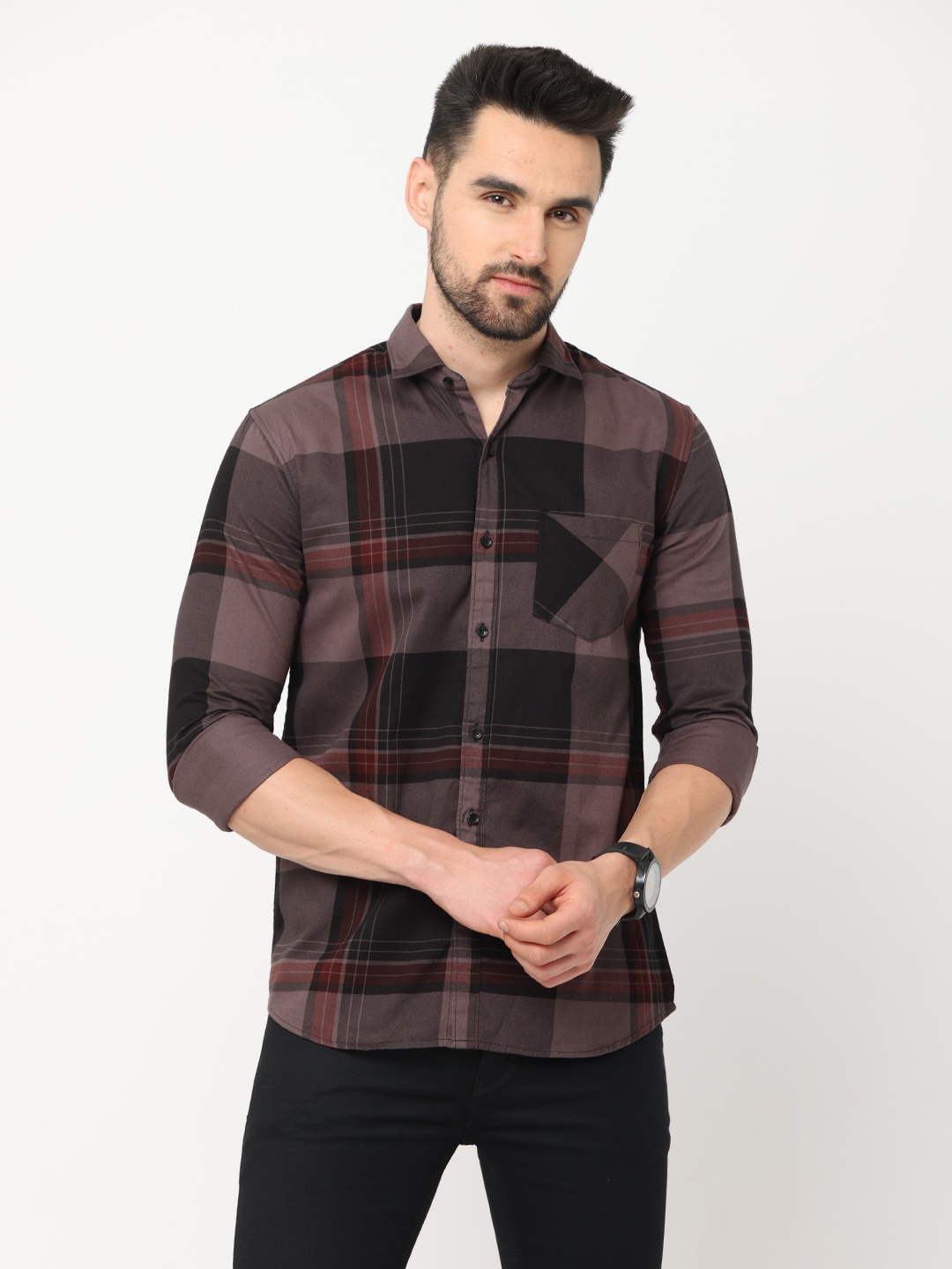 

Jean Cafe Men Purple Premium Slim Fit Checked Casual Shirt