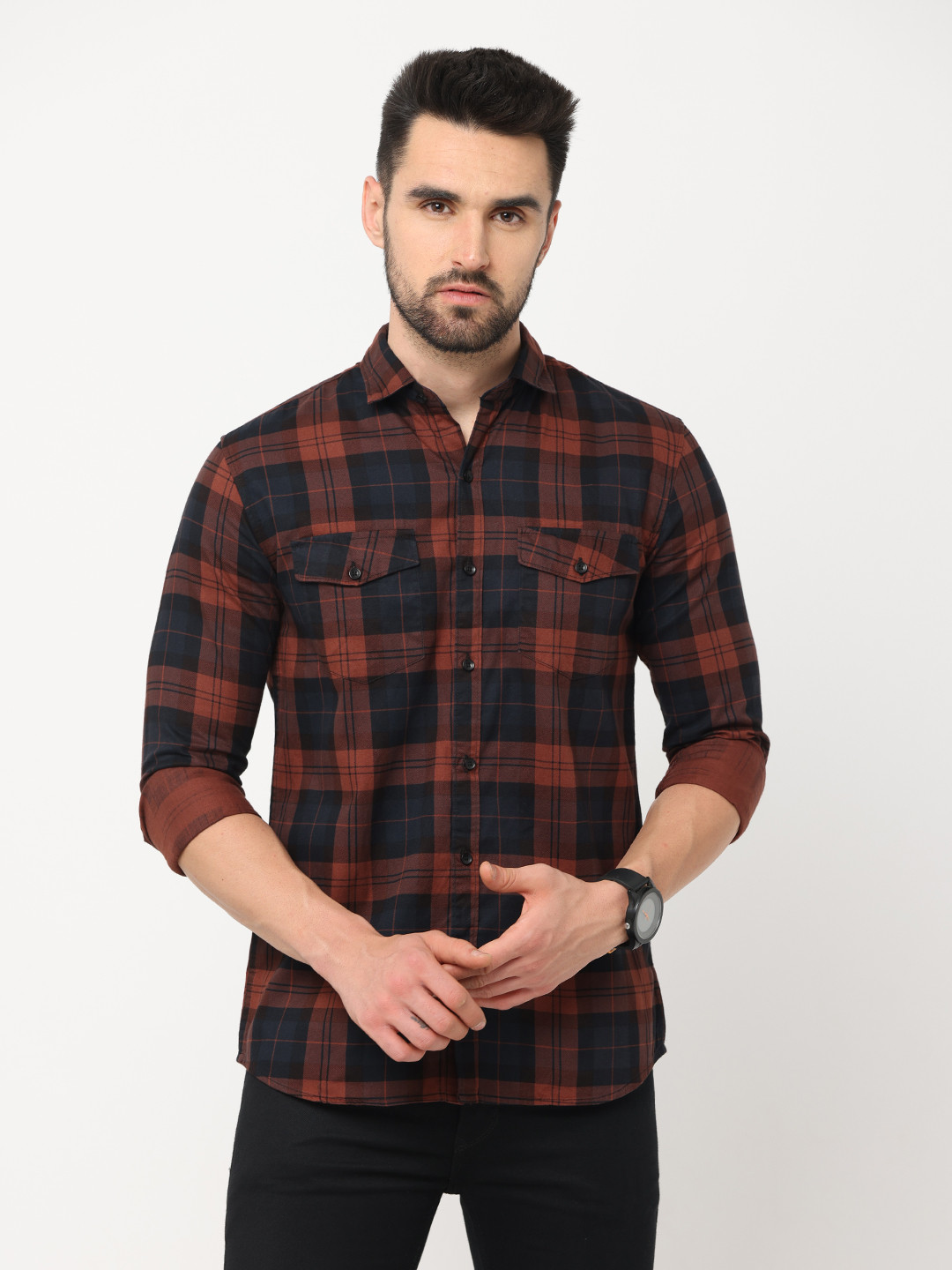 

Jean Cafe Men Red Premium Slim Fit Tartan Checks Casual Shirt