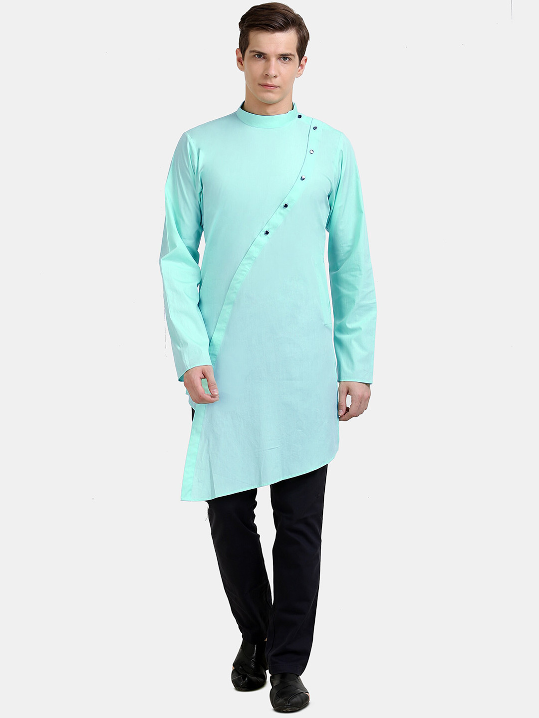 

Raas Mandarin Collar Long Sleeves Cotton Kurta, Blue