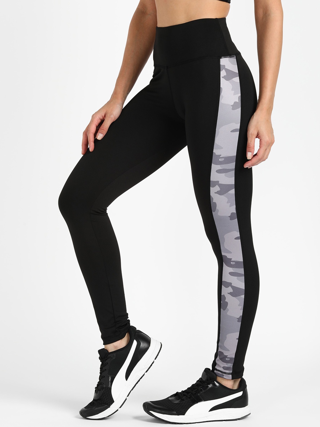 

Rock Paper Scissors Women Black & Grey Side Panel Printed Rapid Dry Gym Tights