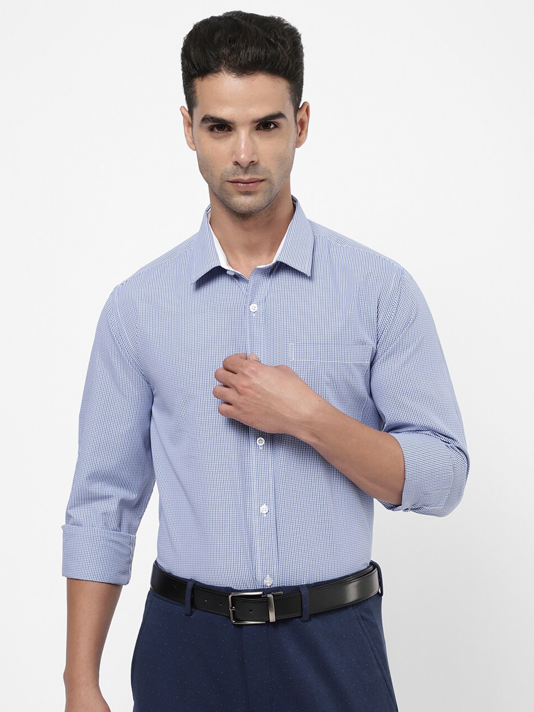 

R&B Men Blue Micro Checked Cotton Formal Shirt