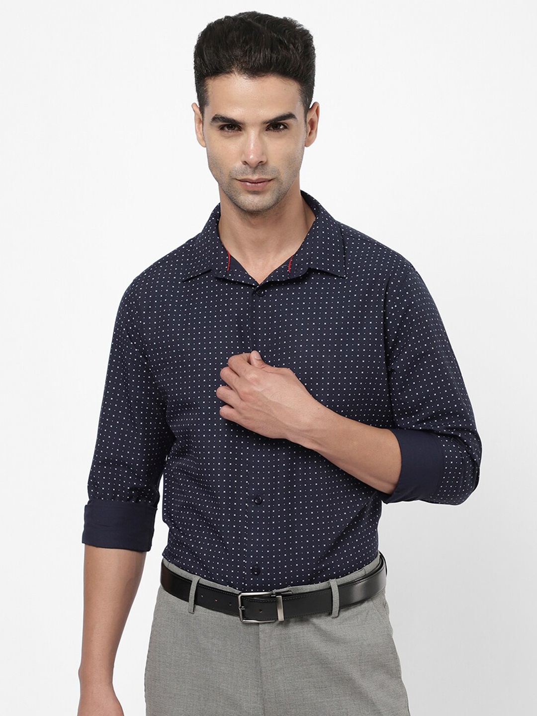 

R&B Men Printed Cotton Formal Shirt, Blue
