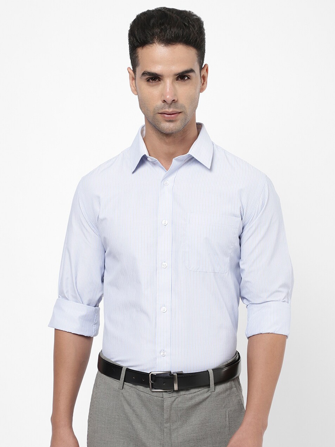 

R&B Men Striped Cotton Formal Shirt, Blue