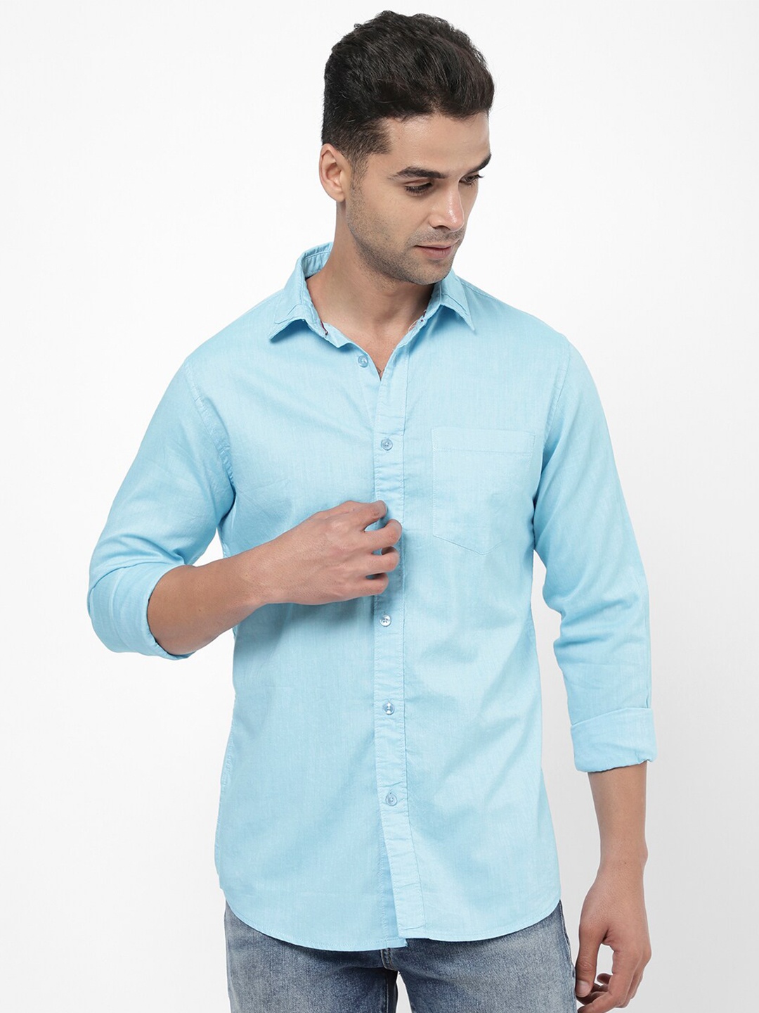 

R&B Men Blue Cotton Casual Shirt