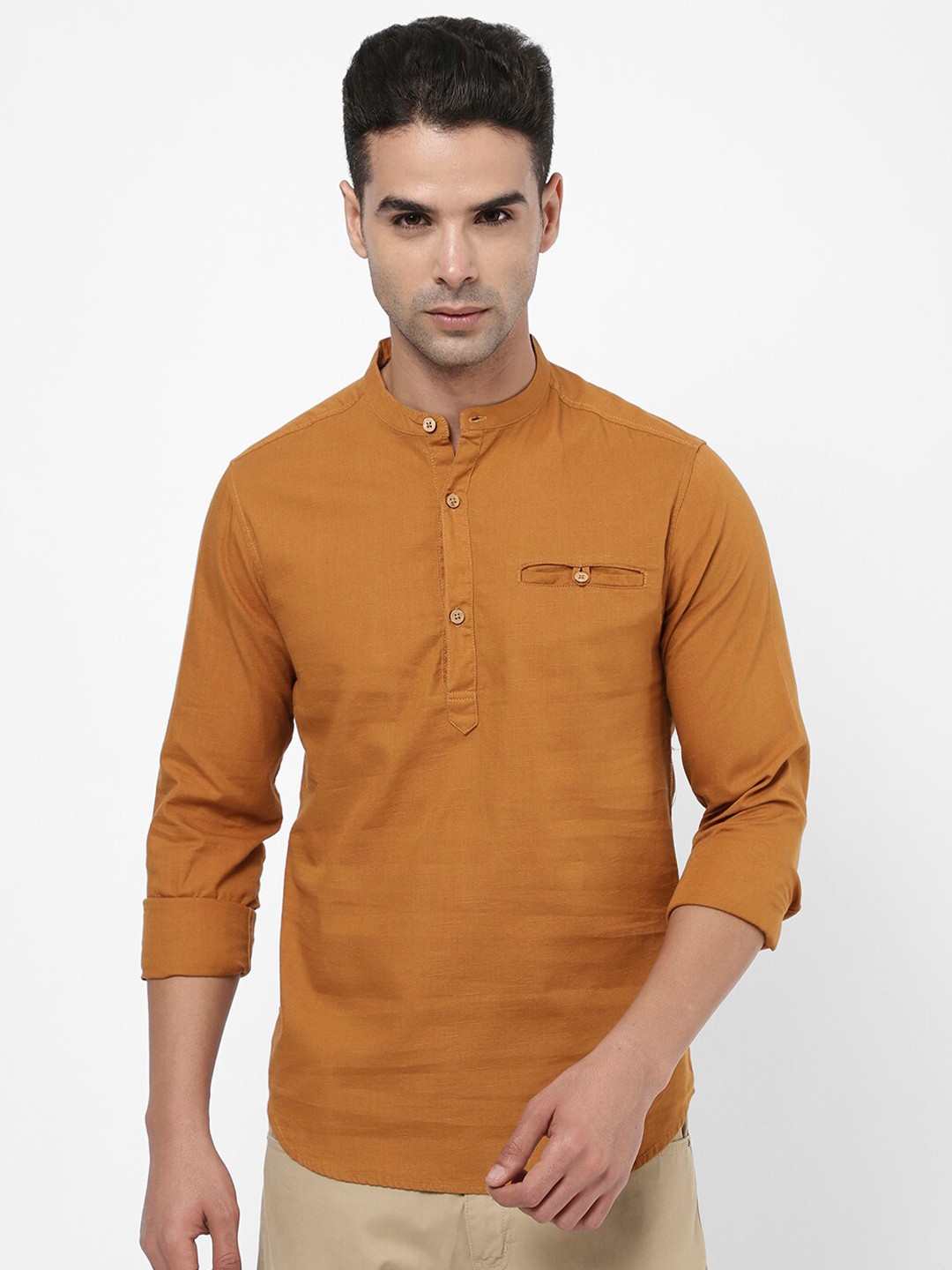 

R&B Men Mustard Yellow Cotton Casual Shirt