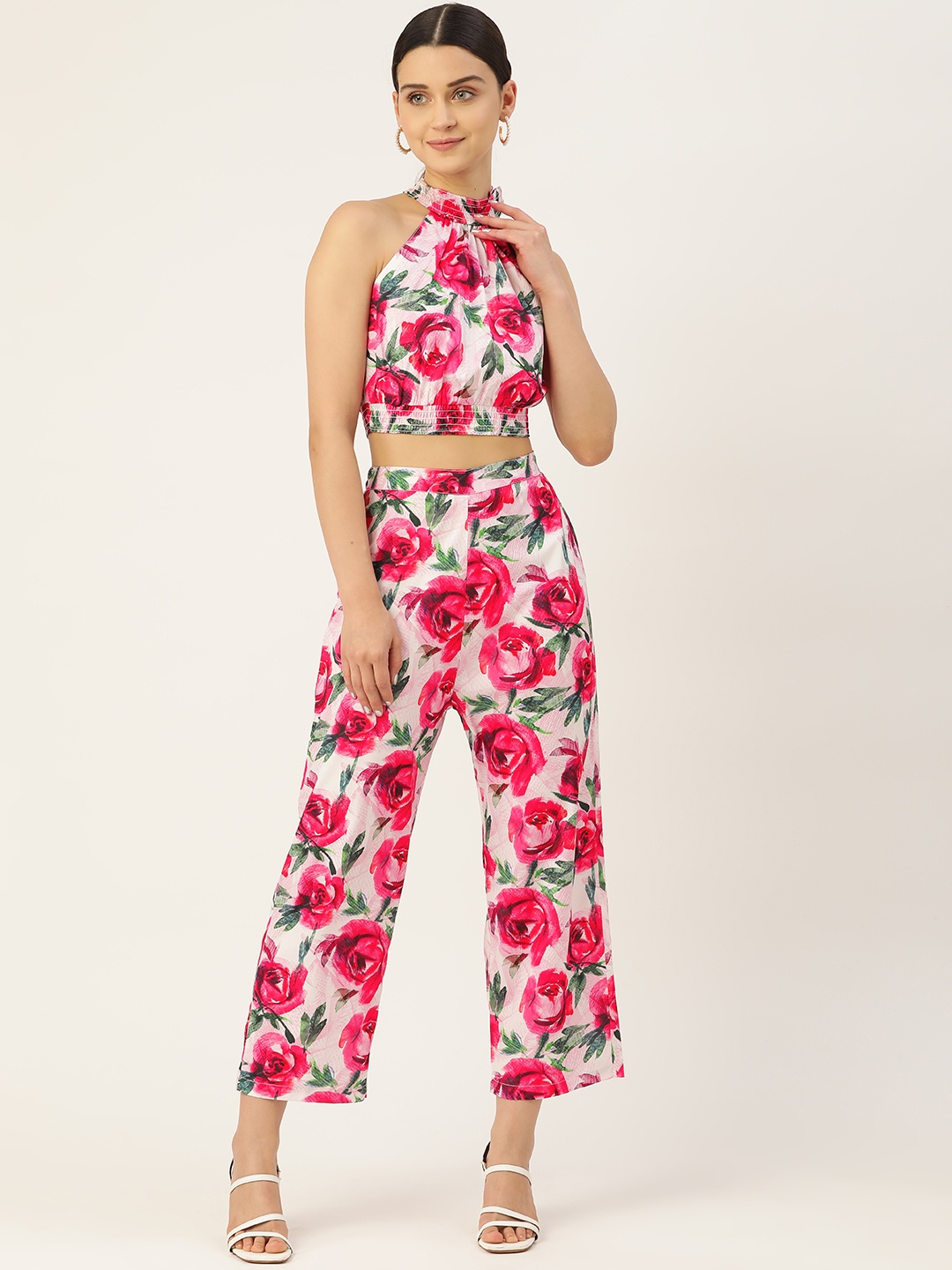 

Sleek Italia White & Pink Floral Printed Co-Ords