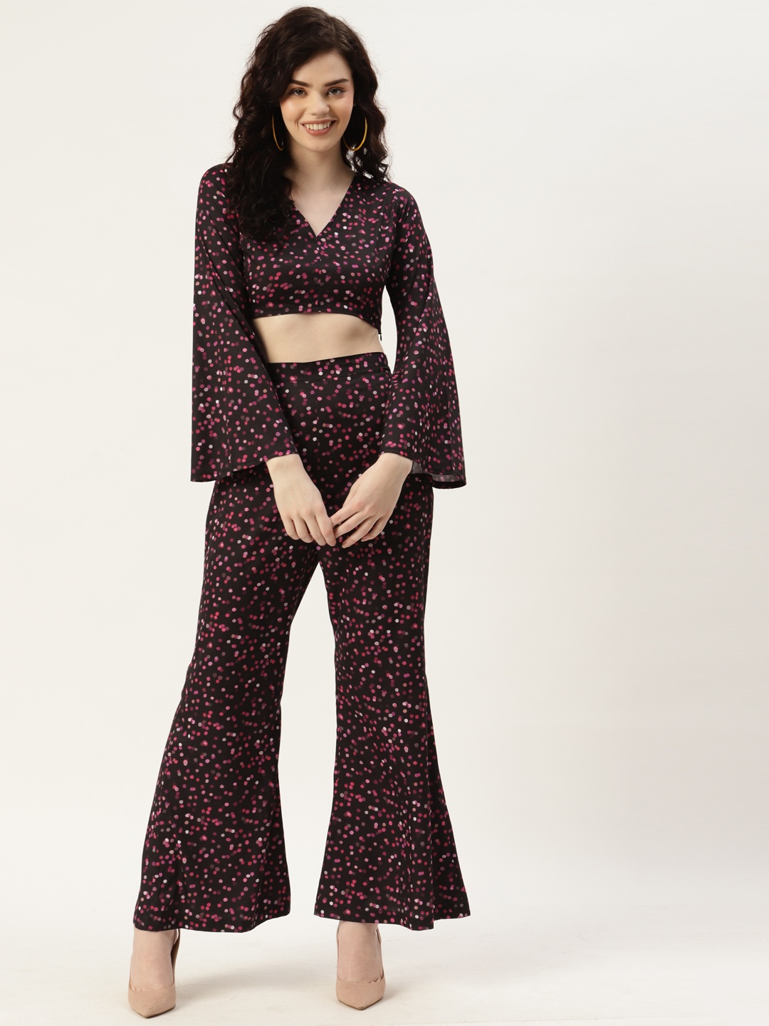 

Sleek Italia Women Black Printed Top With Palazzos