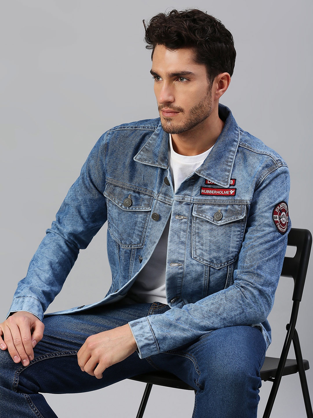 

Hubberholme Men Blue White Cotton Washed Lightweight Outdoor Denim Jacket