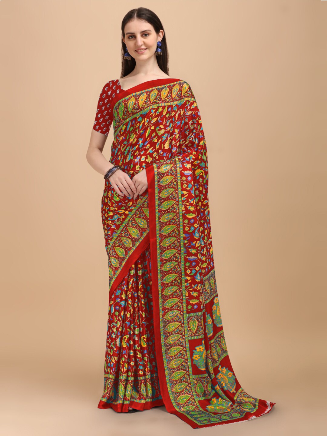 

Kasak Maroon & Green Floral Saree