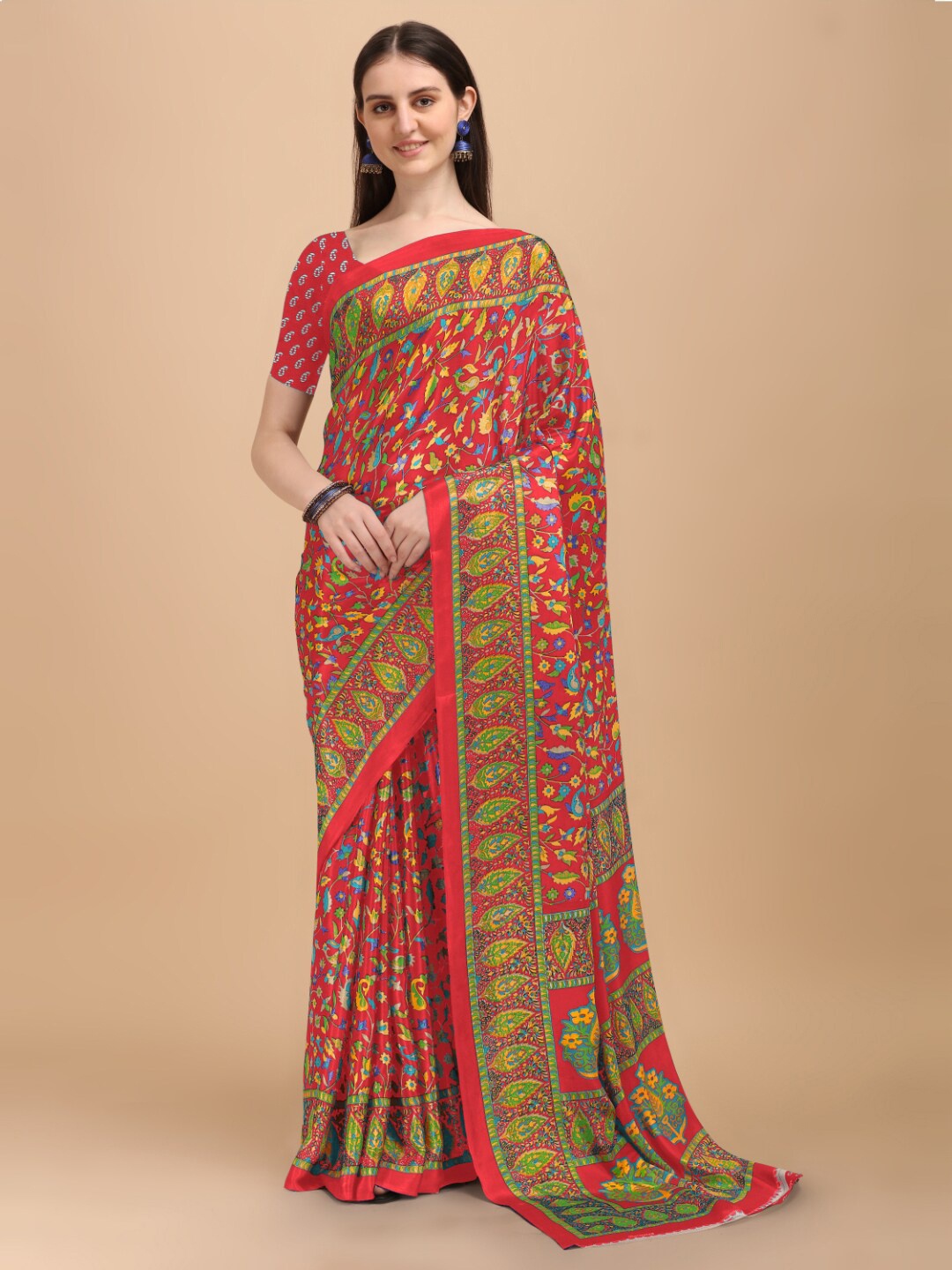

Kasak Peach-Coloured & Green Floral Saree