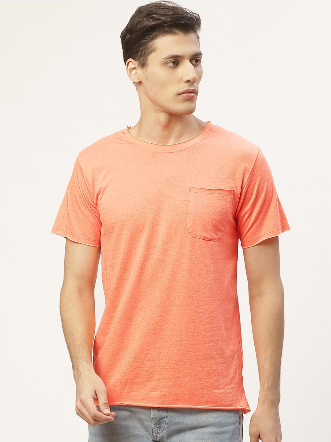 

PAUSE SPORT Men Orange Round Neck Cotton T-shirt