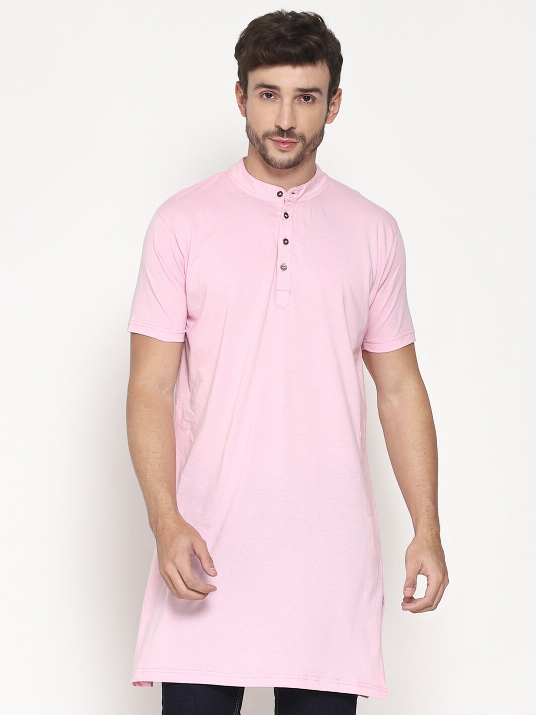 

PAUSE SPORT Men Pink Henley Neck Cotton T-shirt
