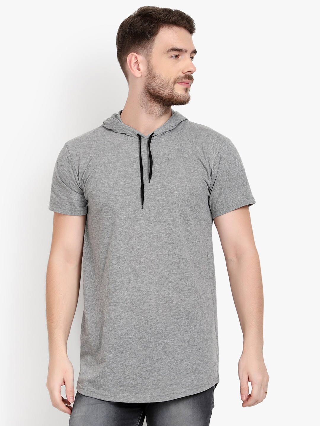 

PAUSE SPORT Men Grey Hood Neck Regular Fit Cotton T-shirt