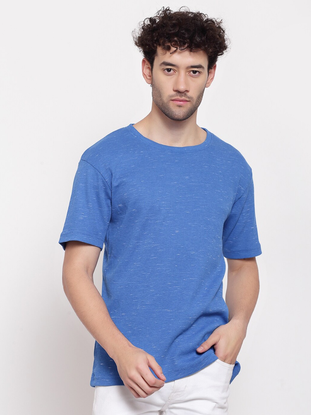 

PAUSE SPORT Men Blue Round Neck Cotton T-shirt