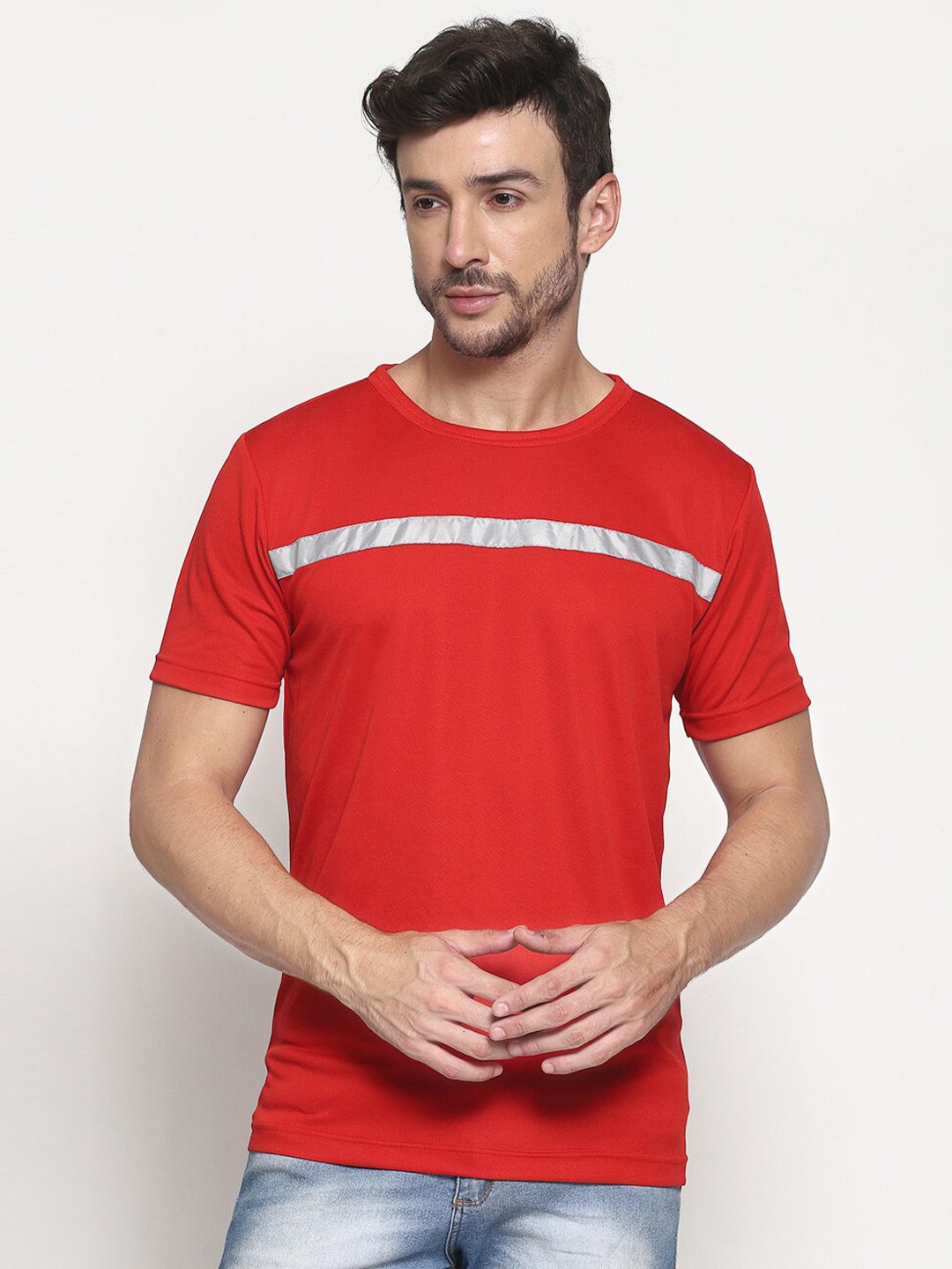 

PAUSE SPORT Men Red Round Neck Cotton T-shirt