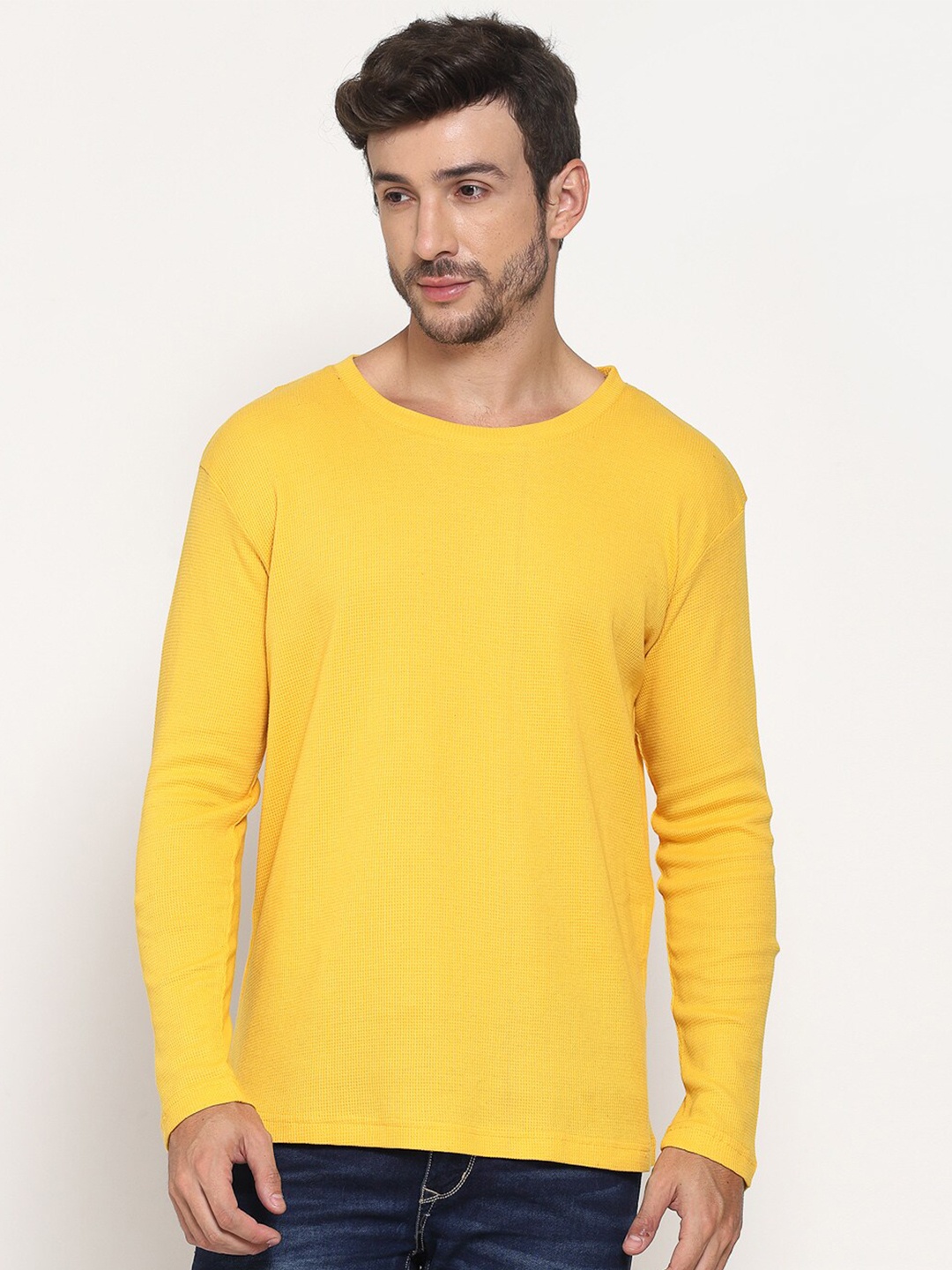 

PAUSE SPORT Men Yellow Round Neck Cotton T-shirt