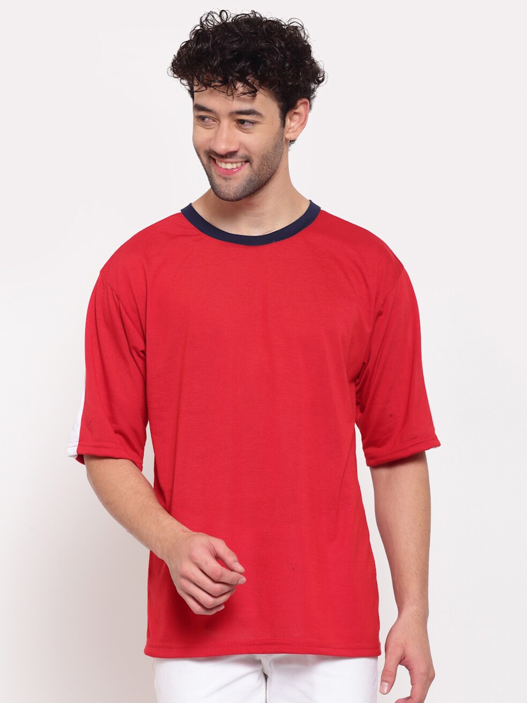 

PAUSE SPORT Men Red Round Neck Cotton T-shirt