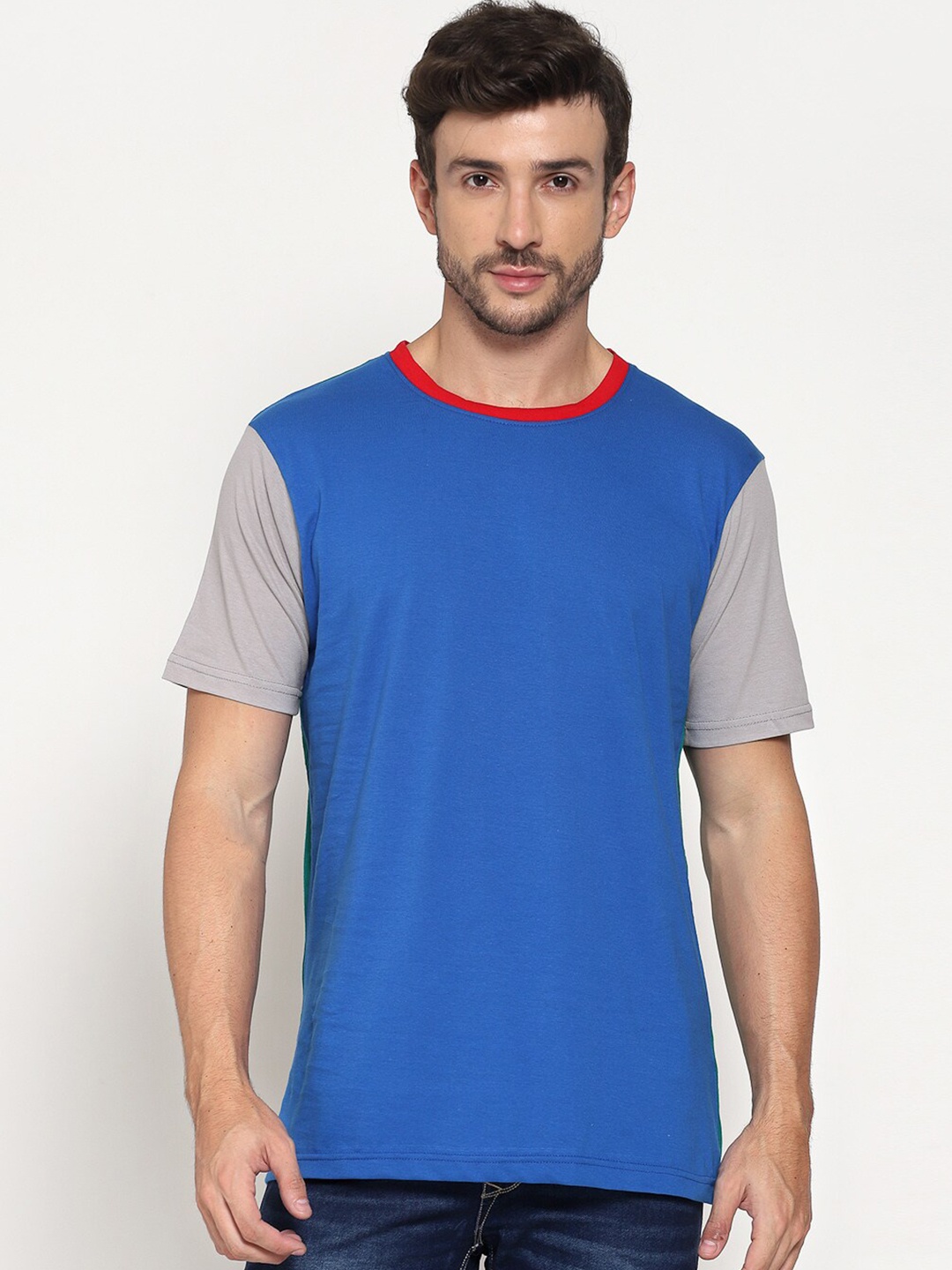 

PAUSE SPORT Men Blue & Grey Cotton T-shirt