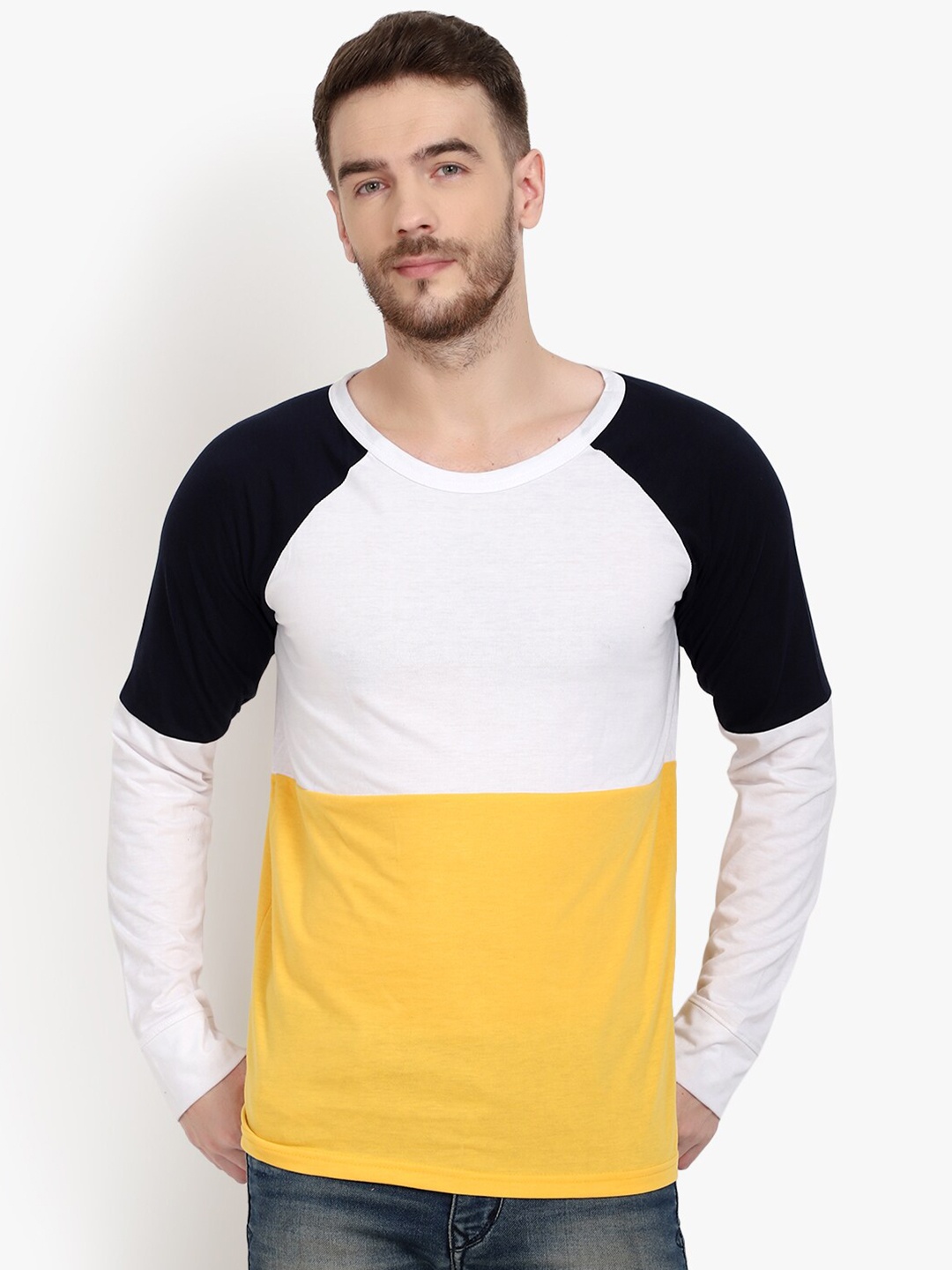 

PAUSE SPORT Men Black & Yellow Colourblocked Cotton T-shirt