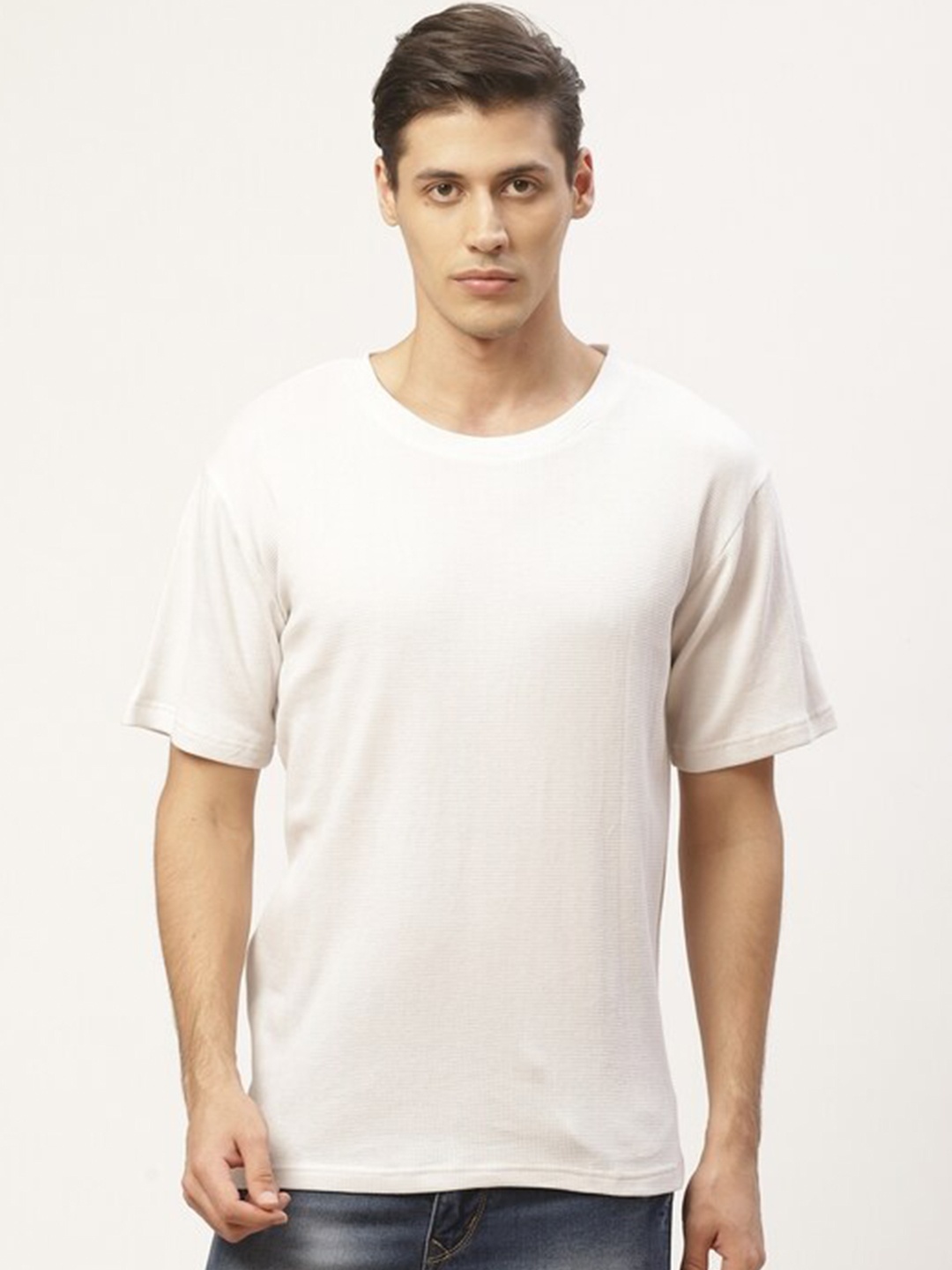 

PAUSE SPORT Men White Drop-Shoulder Sleeves Cotton T-shirt