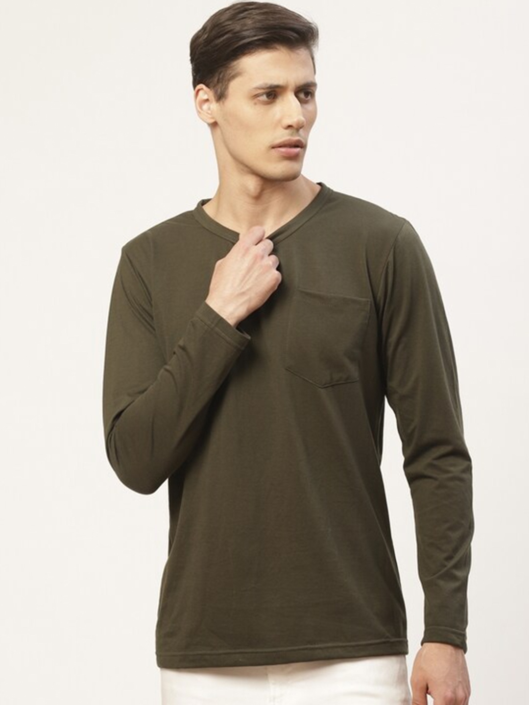 

PAUSE SPORT Men Olive Green Cotton T-shirt