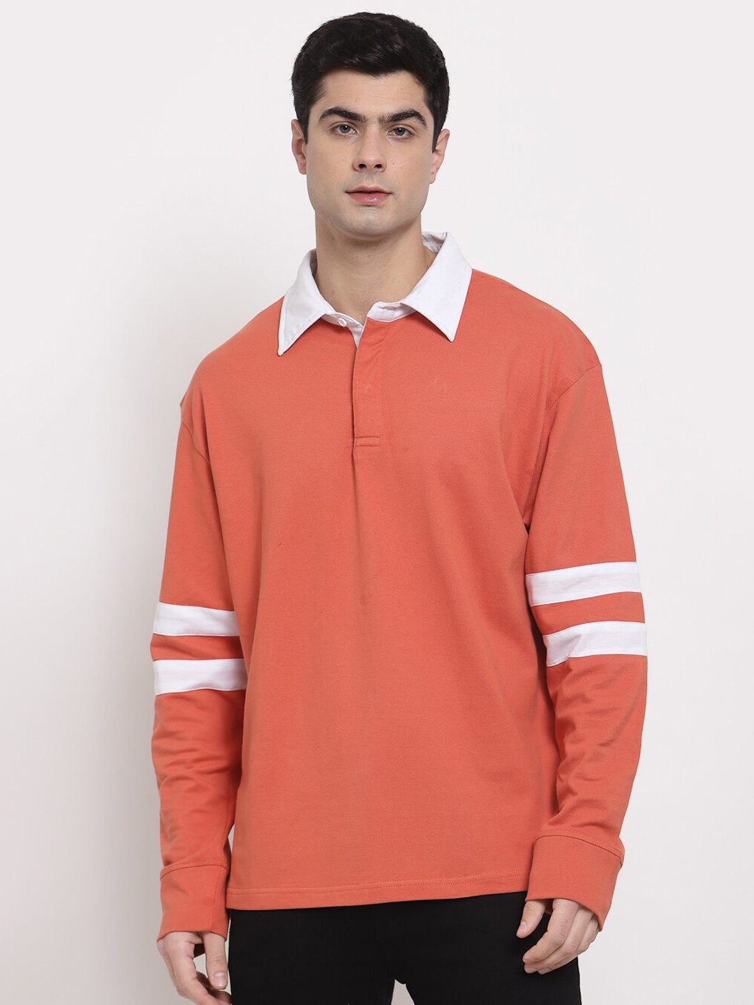

PAUSE SPORT Men Orange & White Polo Collar Cotton T-shirt
