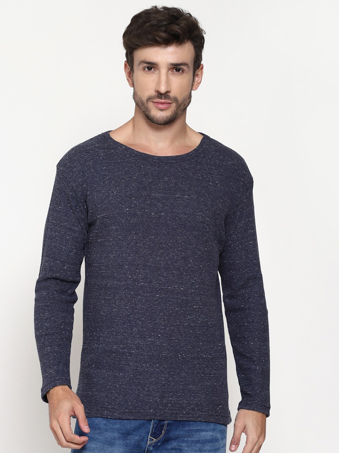 

PAUSE SPORT Men Navy Blue Cotton T-shirt