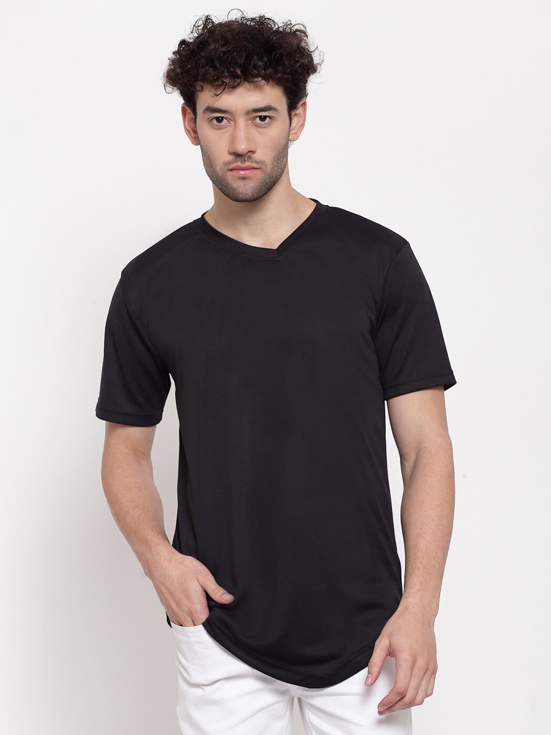 

PAUSE SPORT Men Black V-Neck Cotton T-shirt