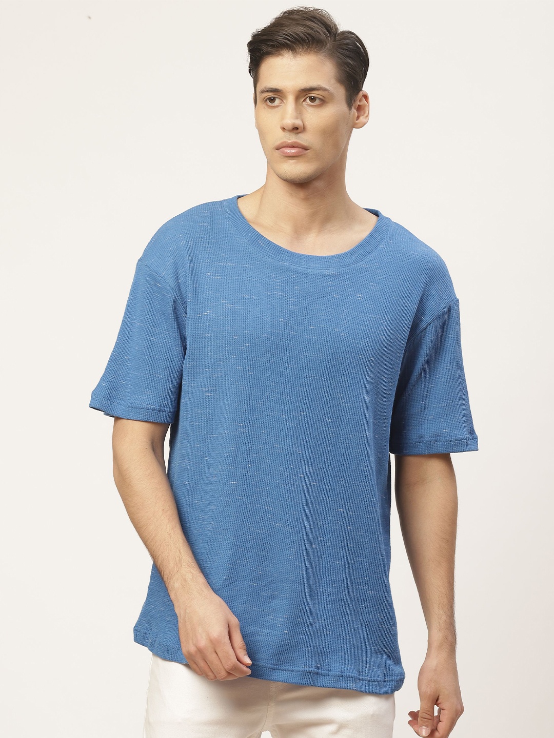 

PAUSE SPORT Men Blue Drop-Shoulder Sleeves Cotton T-shirt