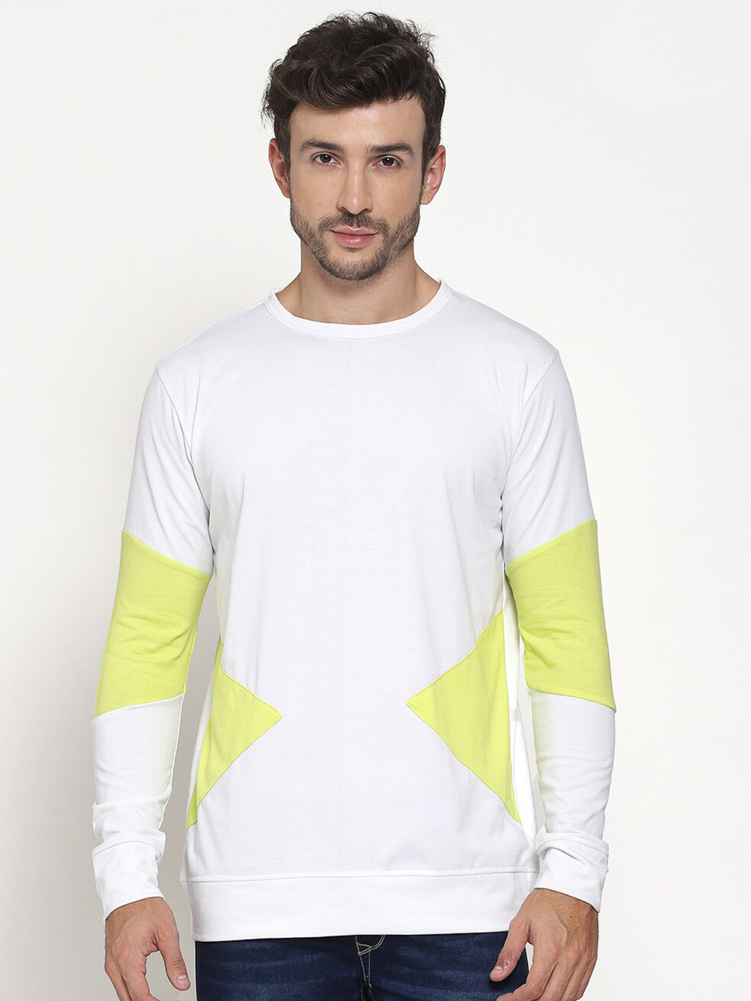 

PAUSE SPORT Men White & Yellow Colourblocked Cotton T-shirt