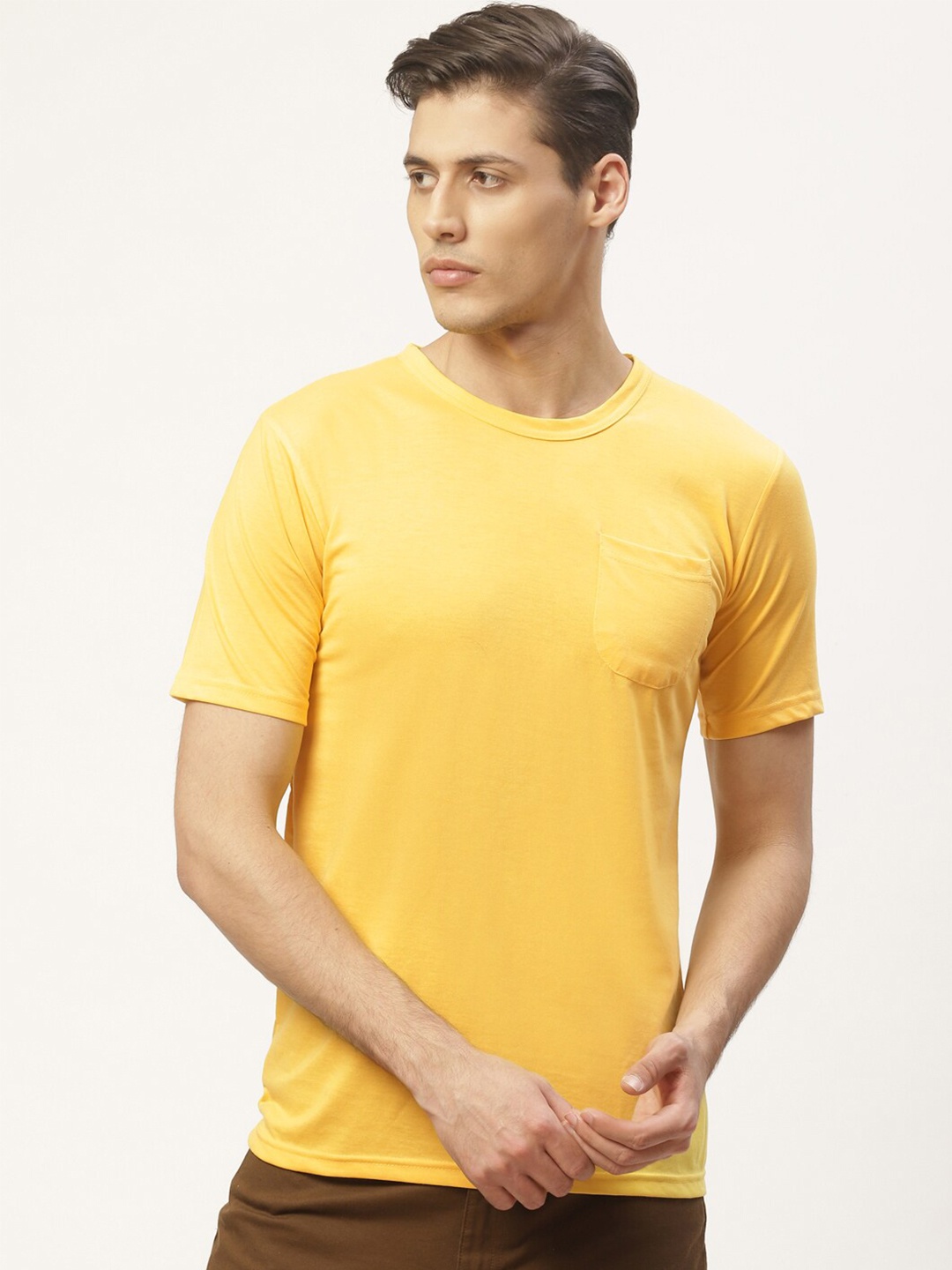 

PAUSE SPORT Men Yellow Cotton T-shirt