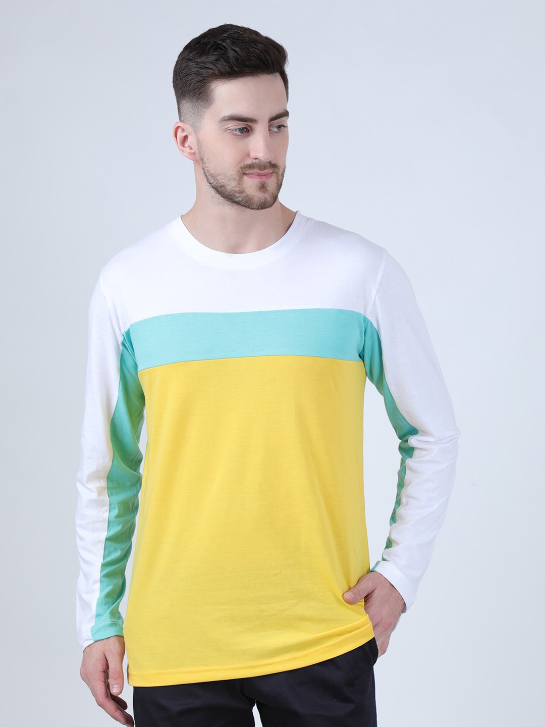 

PAUSE SPORT Men Multicoloured Colourblocked Cotton T-shirt, Yellow