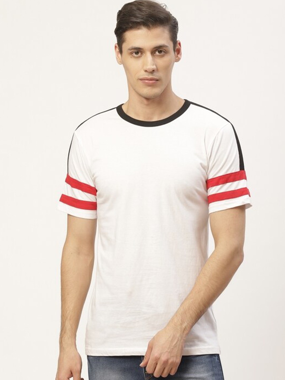 

PAUSE SPORT Men White Drop-Shoulder Sleeves Cotton T-shirt