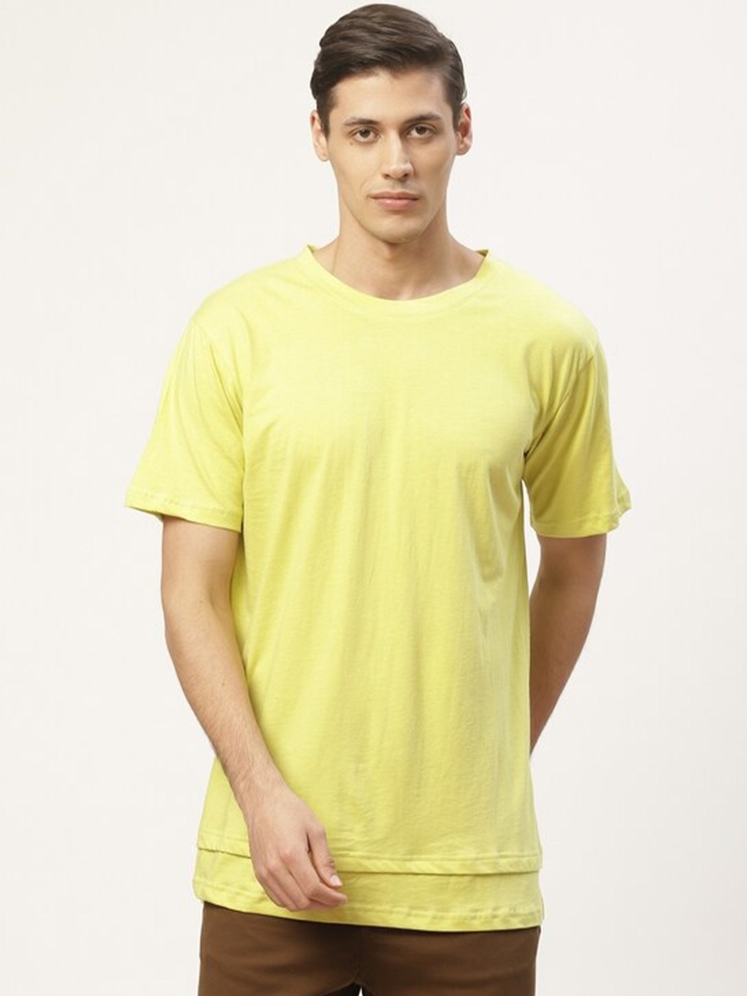 

PAUSE SPORT Men Lime Green Drop-Shoulder Sleeves T-shirt