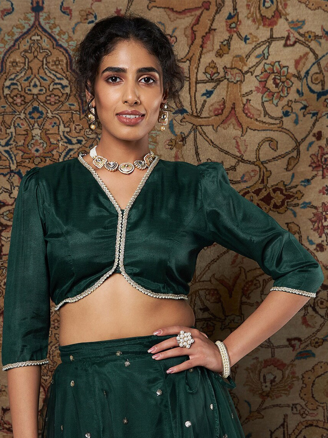 

Shae by SASSAFRAS Green Studded Satin Crop Top