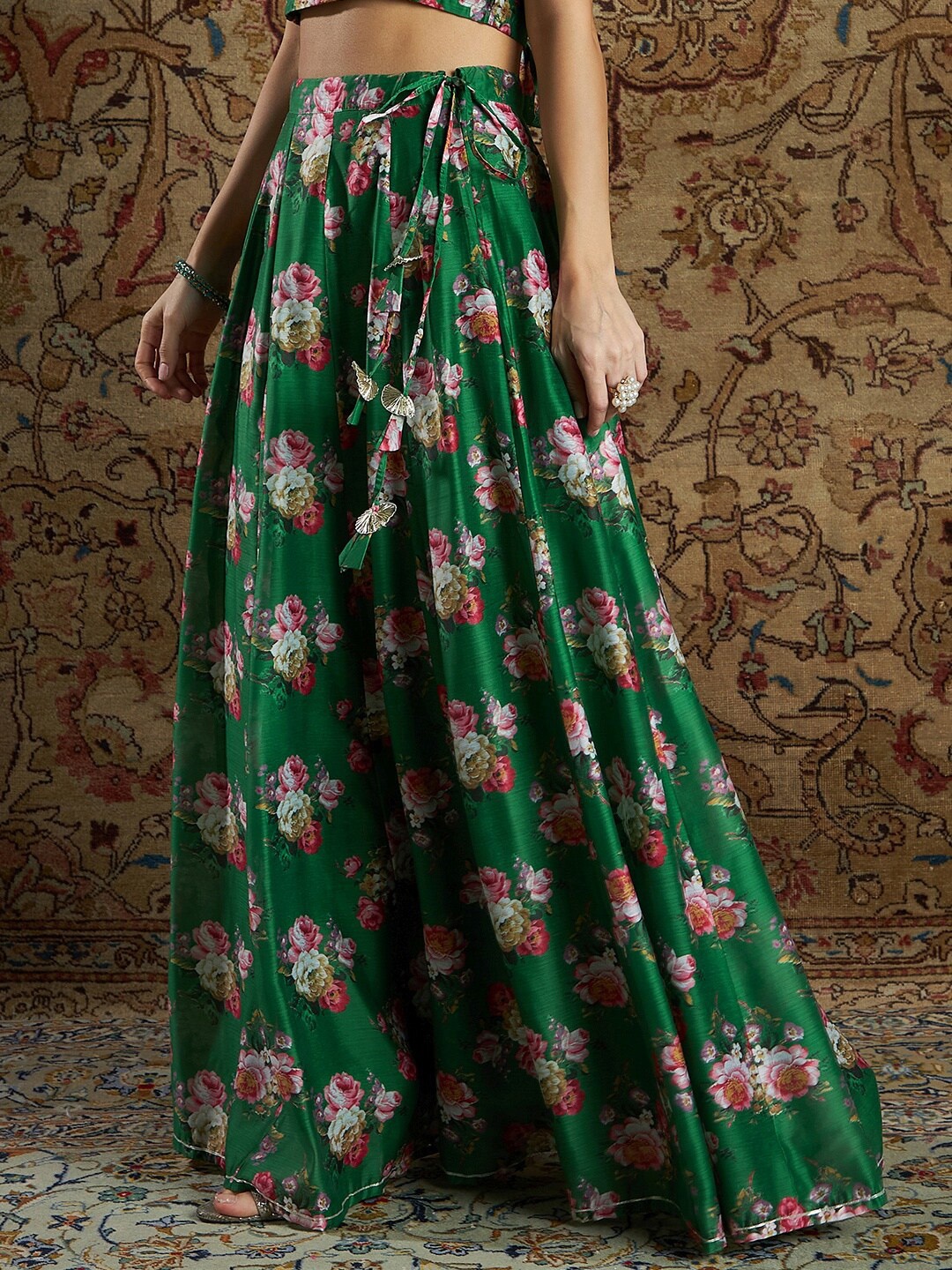 

Shae by SASSAFRAS Women Green Printed Anarkali Skirt