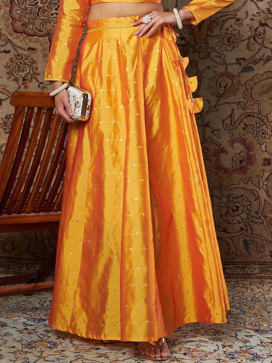 

Shae by SASSAFRAS Women Mustard-Yellow Self-Design Anarkali Skirt Lehanga