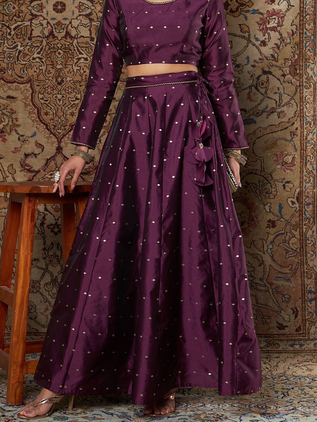 

Shae by SASSAFRAS Women Purple Self Design Jacquard Maxi Anarkali Skirt