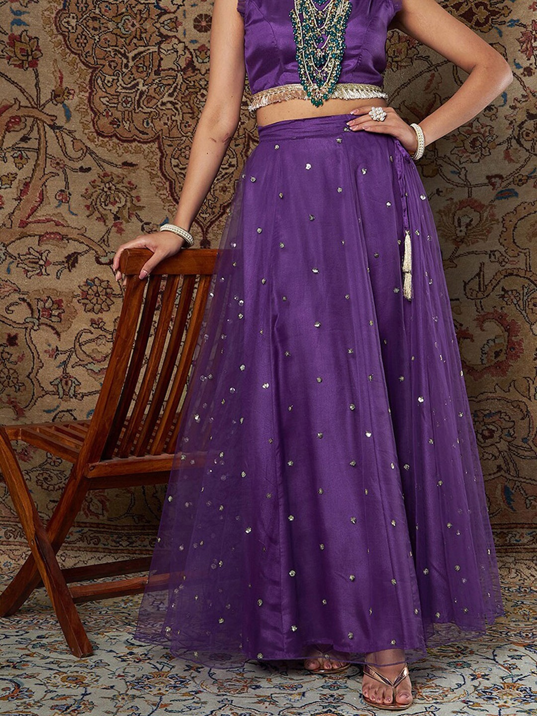

Shae by SASSAFRAS Women Purple Embellished Lehenga Skirts