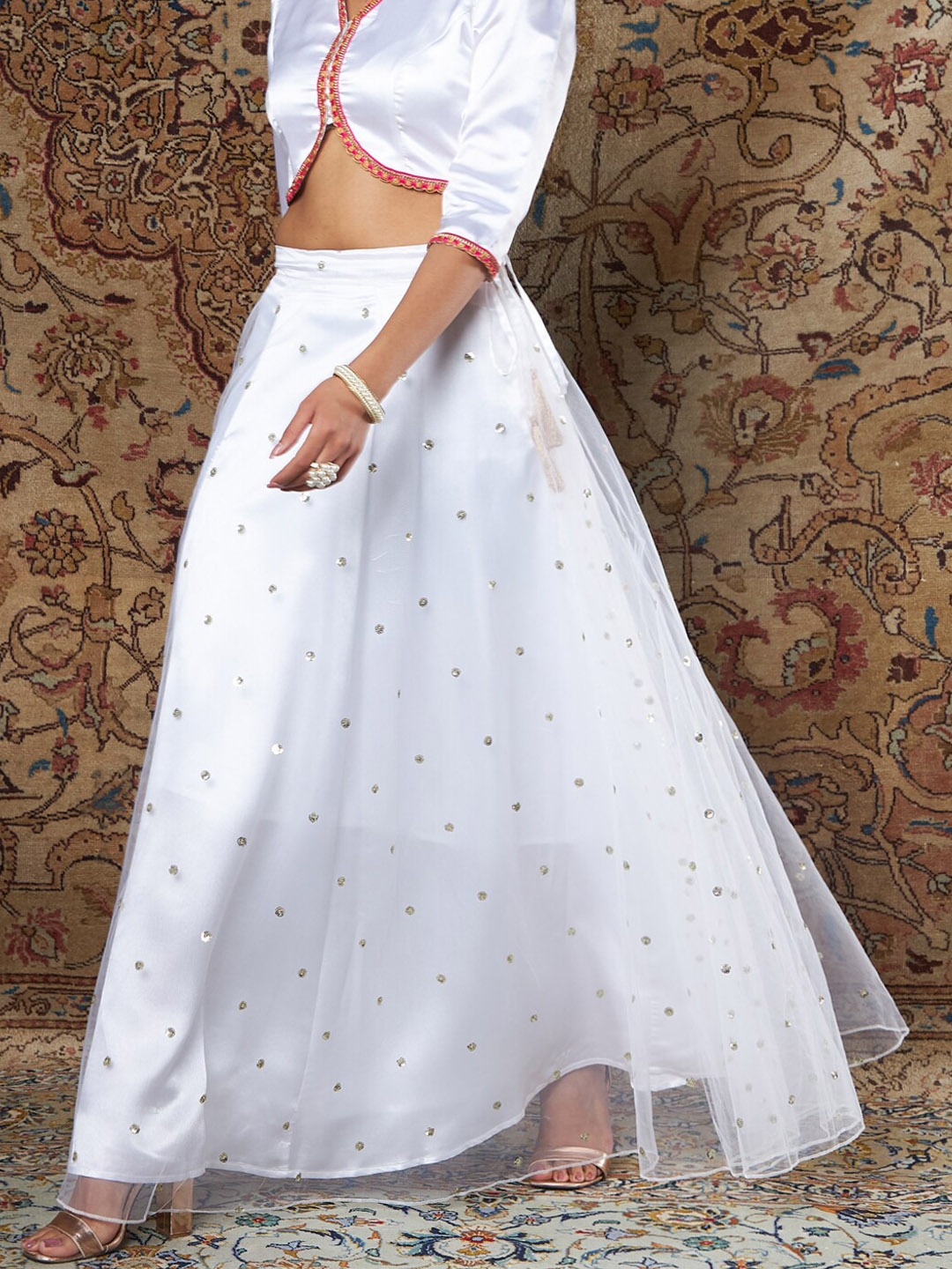 

Shae by SASSAFRAS Women White Sequinned Anarkali Skirt